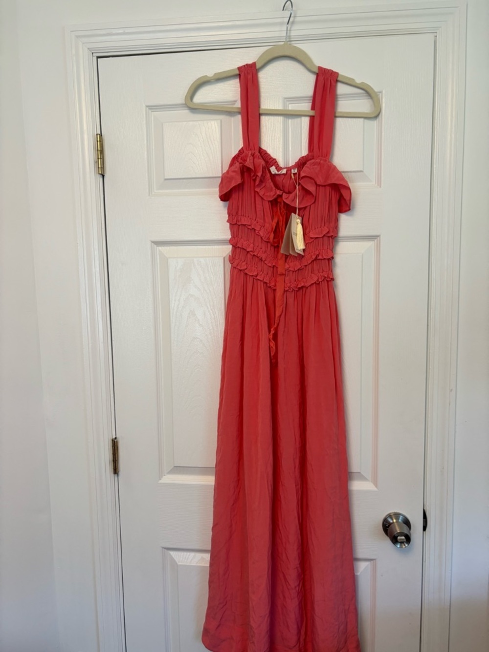 DÔEN Carolynn Dress Coral Rose NWT Medium Romantic Ruffle Midi Dress - Picture 9 of 16